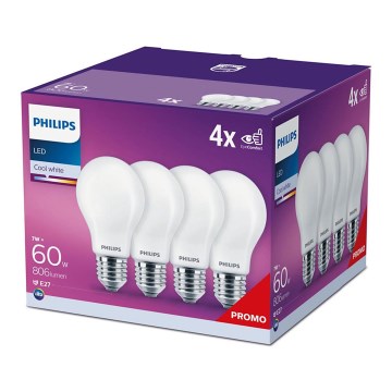 SADA 4x LED Žárovka Philips A60 E27/7W/230V 4000K