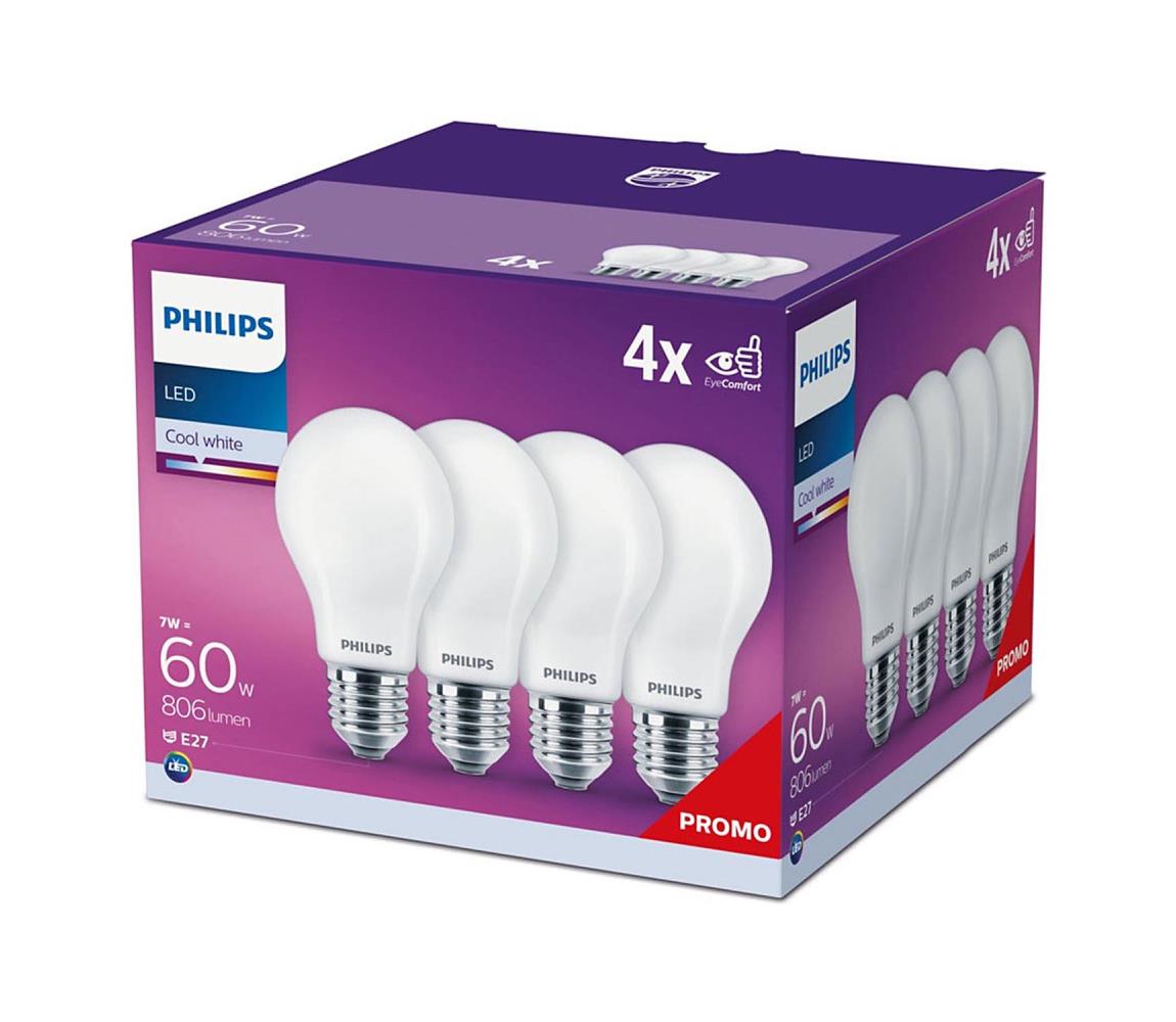 Philips SADA 4x LED Žárovka Philips A60 E27/7W/230V 4000K P5228