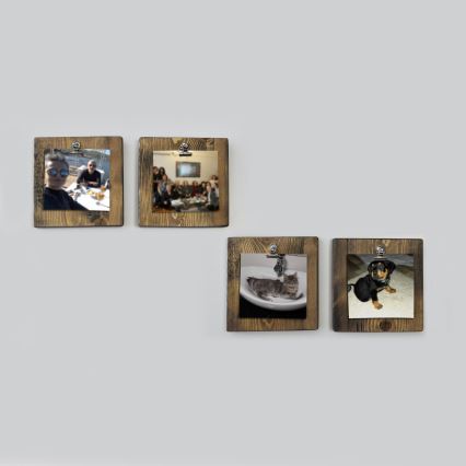 SADA 4x Nástěnný držák na fotky 14x14 cm hnědá