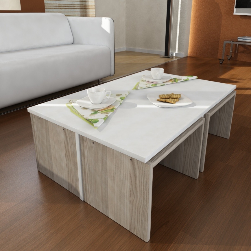 SADA 4x Odkládací stolek CHEST 29x41 cm + konferenční stolek 32x90 cm