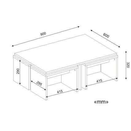 SADA 4x Odkládací stolek CHEST 29x41 cm + konferenční stolek 32x90 cm