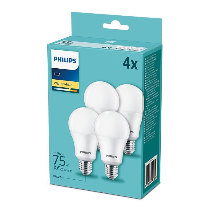 SADA 4xLED Žárovka Philips A60 E27/10,5W/230V 2700K