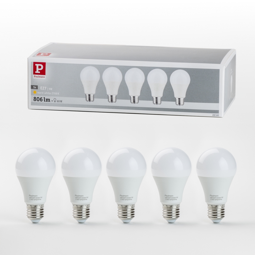 SADA 5x LED Žárovka A60 E27/9W/230V 2700K - Paulmann 28780