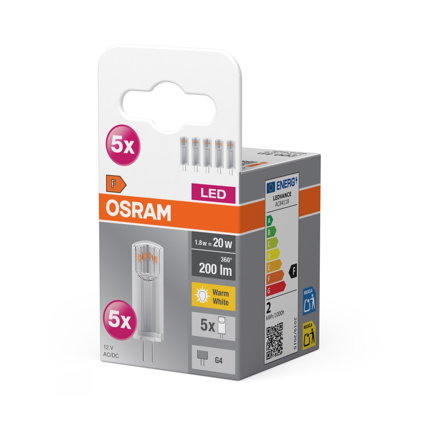 SADA 5x LED Žárovka PIN G4/1,8W/12V 2700K - Osram