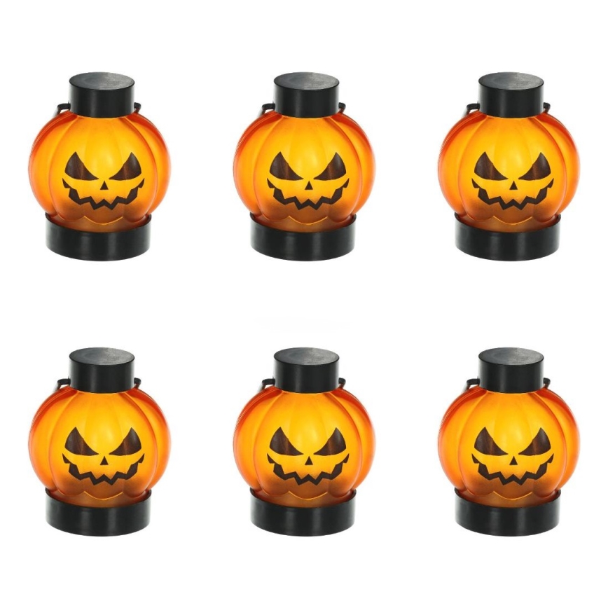 SADA 6x LED Dekorace HALLOWEEN LED/1xCR2032/teplá bílá dýně
