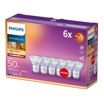 SADA 6x LED Stmívatelná žárovka Philips Warm Glow GU10/3,8W/230V 2200-2700K CRI 90