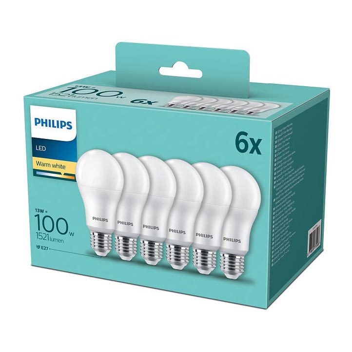 SADA 6x LED Žárovka Philips A60 E27/13W/230V 2700K