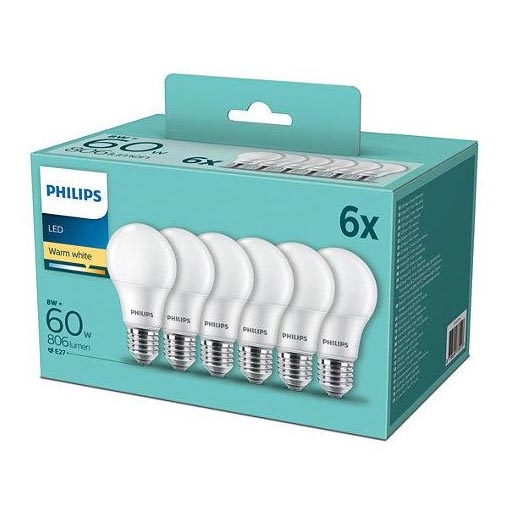 SADA 6x LED Žárovka Philips A60 E27/8W/230V 2700K