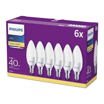 SADA 6x LED Žárovka Philips B35 E14/5,5W/230V 2700K