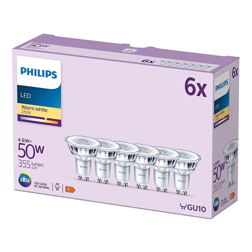 SADA 6x LED Žárovka Philips GU10/4,6W/230V 2700K