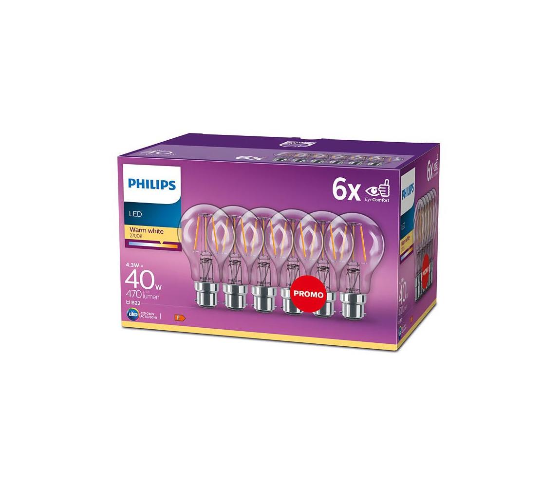Philips SADA 6x LED Žárovka Philips VINTAGE A60 B22/4,3W/230V 2700K P4575