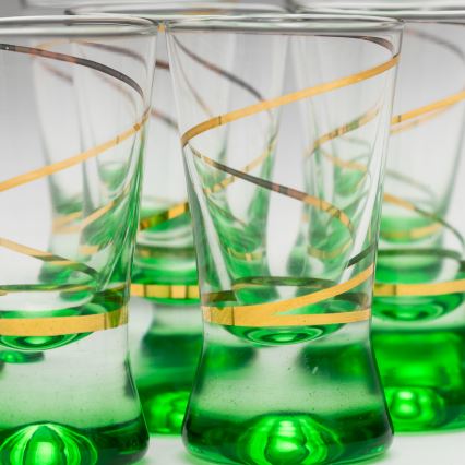 Sada 6x sklenice na panáky 25 ml čirá zelená