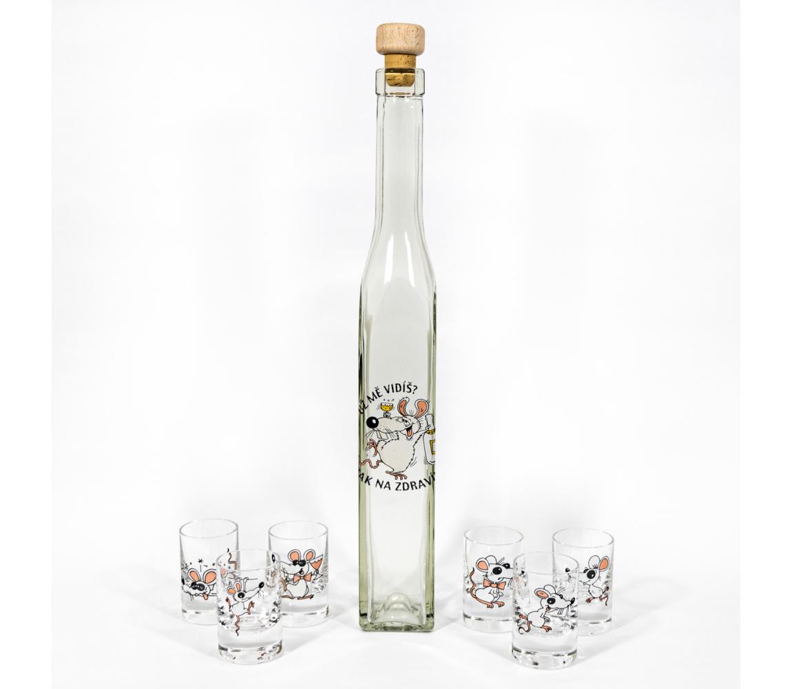 Výrobce po 1 ks Sada Cornelia 1x skleněná láhev hranatá a 6x sklenice na panáky čirá KK00165