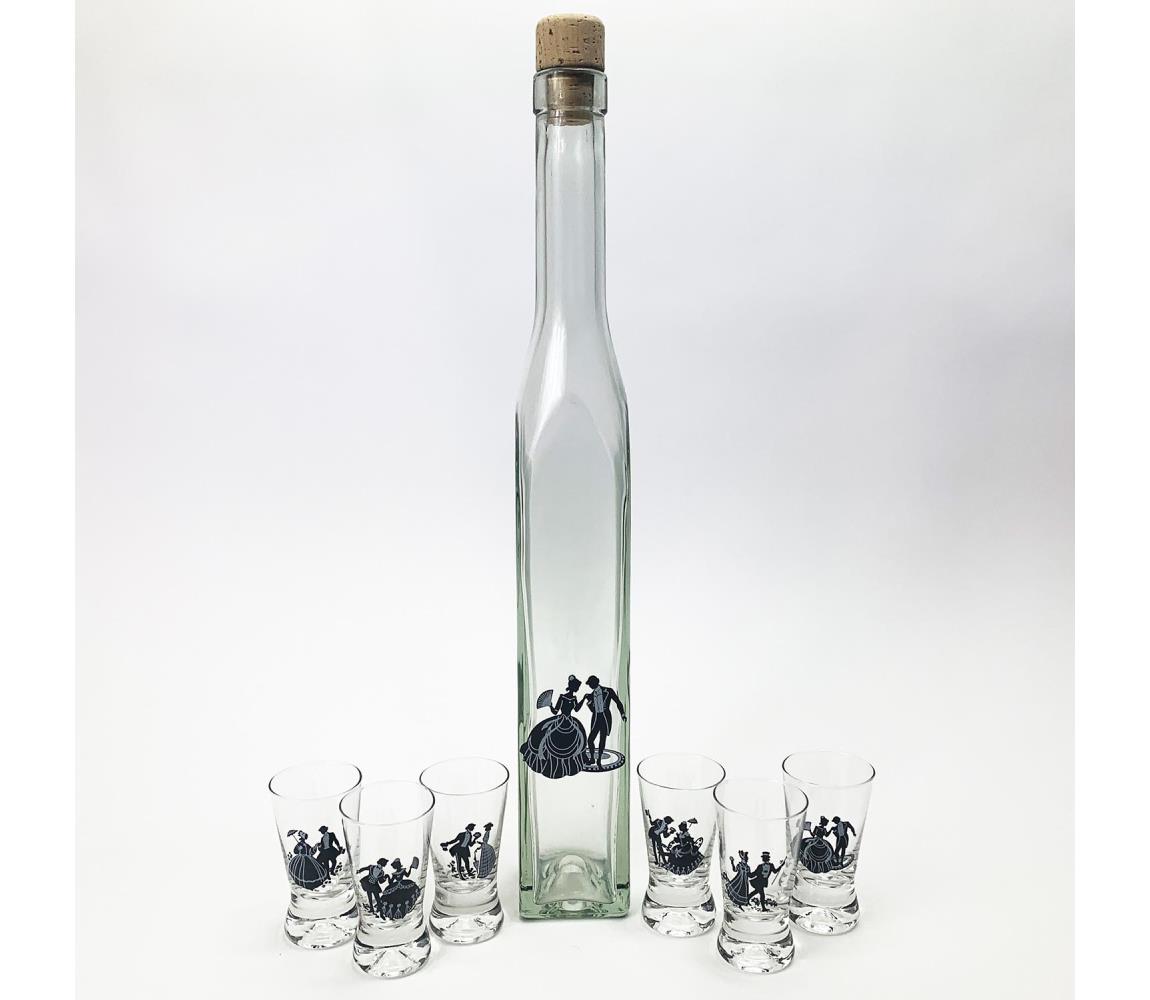 Výrobce po 1 ks Sada Cornelie 1x skleněná láhev hranatá a 6x sklenice na panáky čirá KK03810
