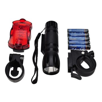 Sada cyklo světel - přední LED 3W + zadní 5xLED, 2xdržák, 2x+3xAAA baterie IP44