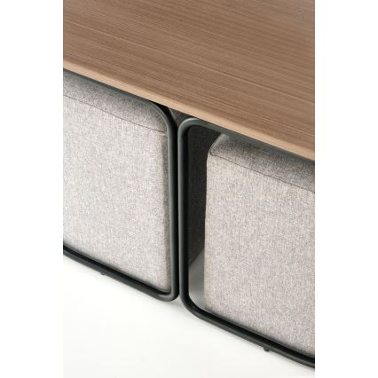 SADA Konferenční stolek NILDO 90x45 cm + 2x taburet hnědá/šedá