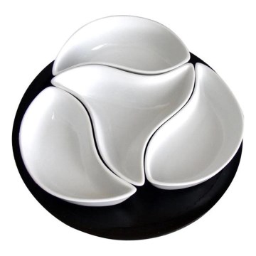 Sada misek s podnosem TORO 4 ks keramika/dřevo