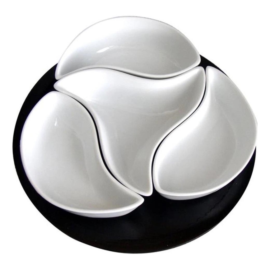 Sada misek s podnosem TORO 4 ks keramika/dřevo