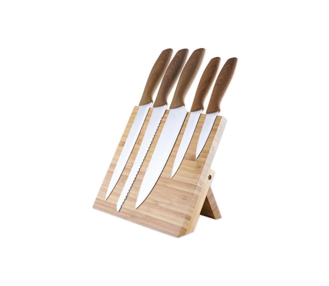 Platinet Sada nerezových nožů 5 ks s magnetickým bambusovým stojanem dřevo PL0440