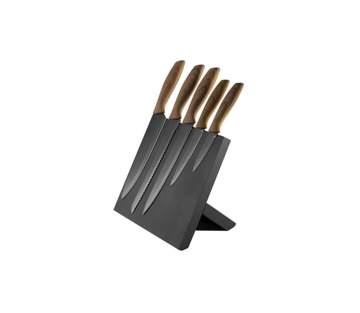 Platinet Sada nerezových nožů 5 ks s magnetickým stojanem dřevo/černá PL0441