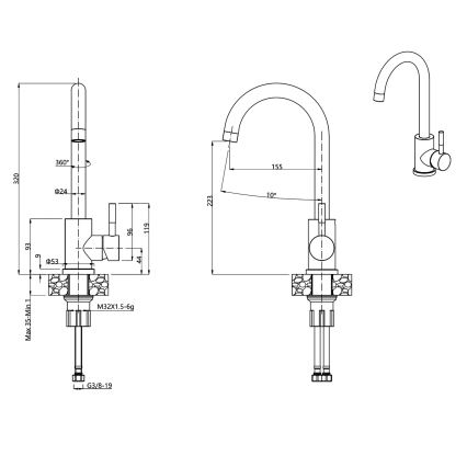 Samona - Dřezová baterie 32 cm granit/černá