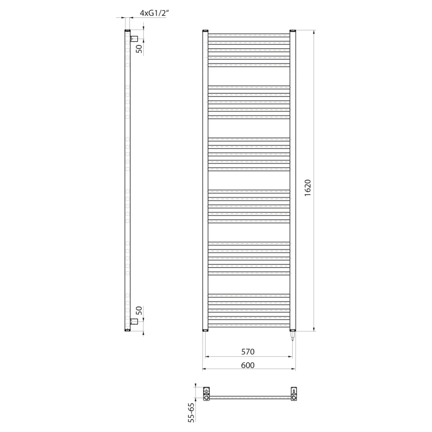 Sapho - Elektrický sušák na ručníky METRO-E 800W 162x60 cm matná černá