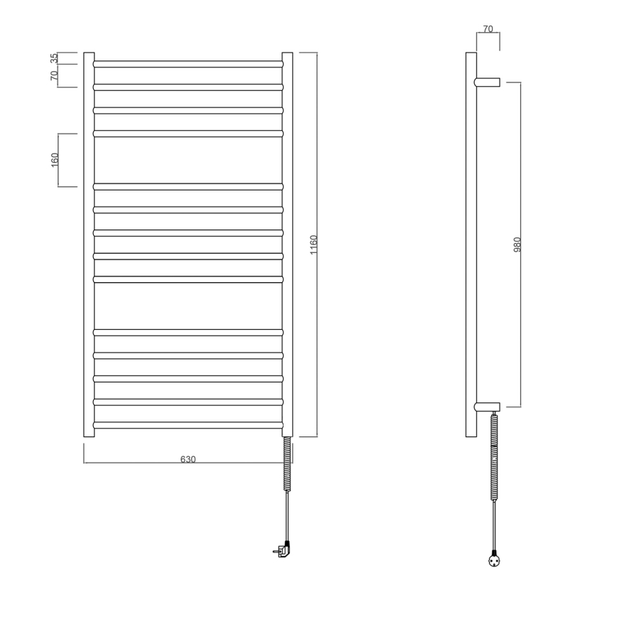 Sapho - Elektrický sušák na ručníky REDONDO 130W 116x63 cm lesklý chrom