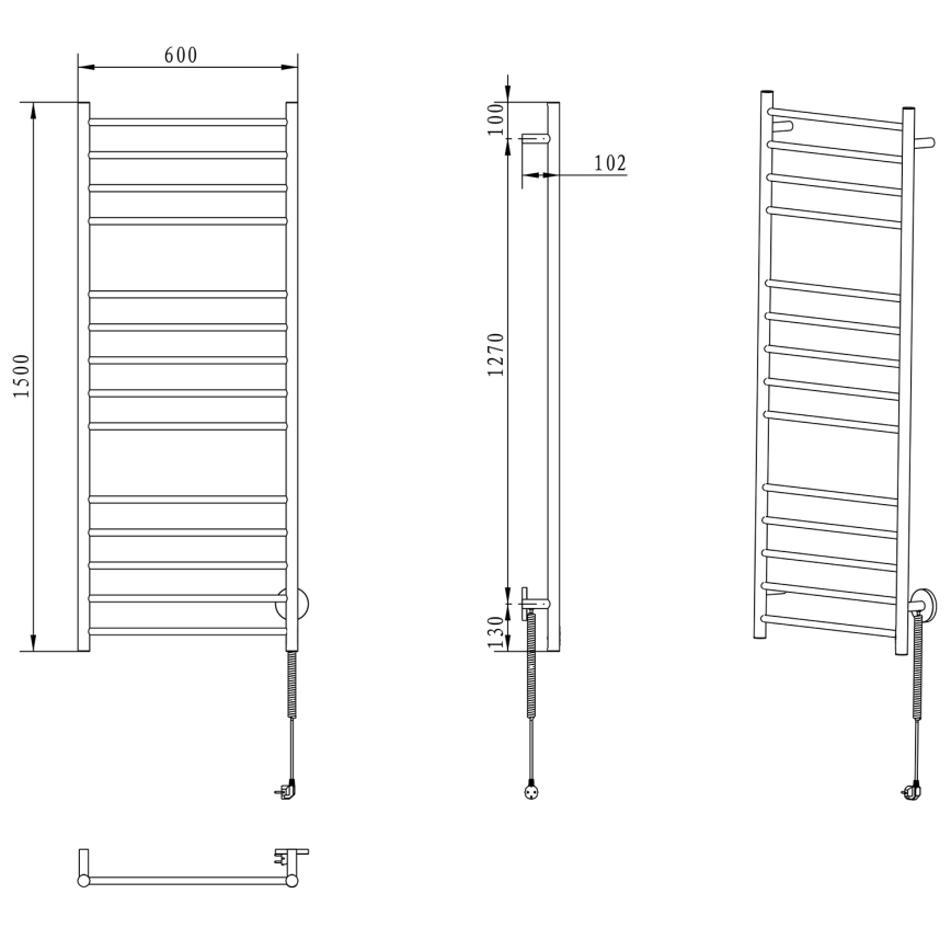 Sapho - Elektrický sušák ručníků REDONDO 130W 150x60 cm lesklý chrom kulatý