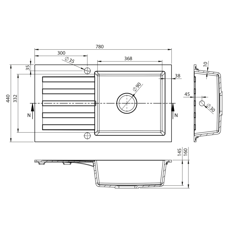 Sapho - Kuchyňský dřez 78x44 cm granit/bílá
