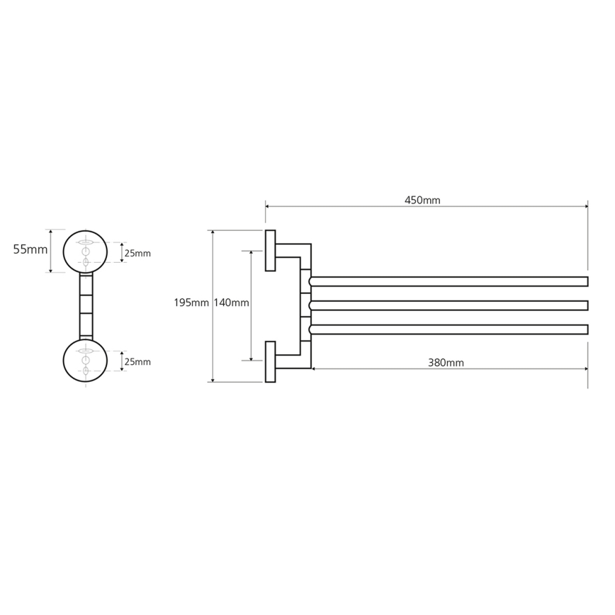 Sapho - Nástěnný věšák na ručníky otočný X-ROUND 19,5x45 cm lesklý chrom