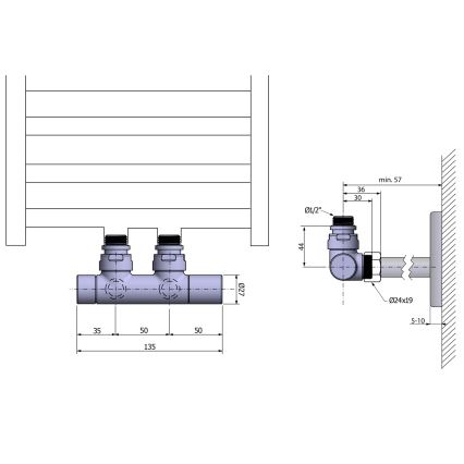 Sapho - Připojovací sada ventilů pro středové připojení TWIN lesklý chrom