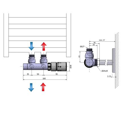 Sapho - Připojovací termostatická sada pro středové připojení TWIN pravá/lesklý chrom