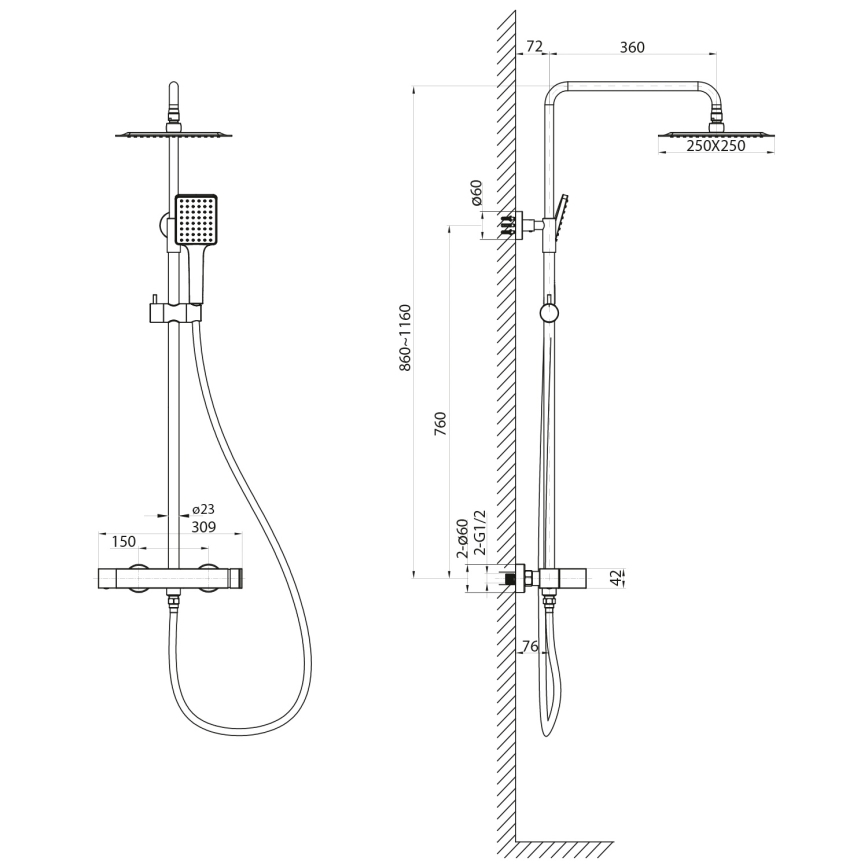 Sapho - Sprchová sada s baterií CUBEMIX matná zlatá