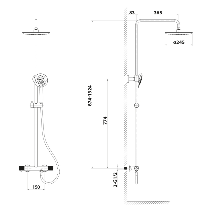 Sapho - Sprchová sada s baterií SOLARIS lesklý chrom