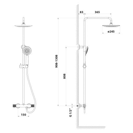 Sapho - Sprchová sada s baterií SOLARIS matná černá
