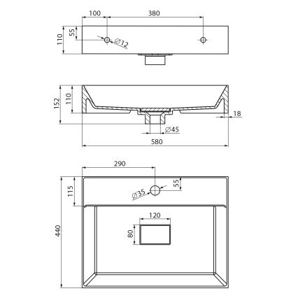 Sapho - Umyvadlo na desku GODIVA 58x44 cm mramor/bílá