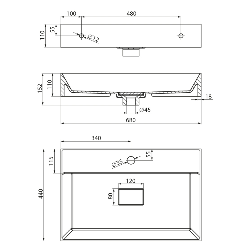 Sapho - Umyvadlo na desku GODIVA 68x44 cm mramor/bílá