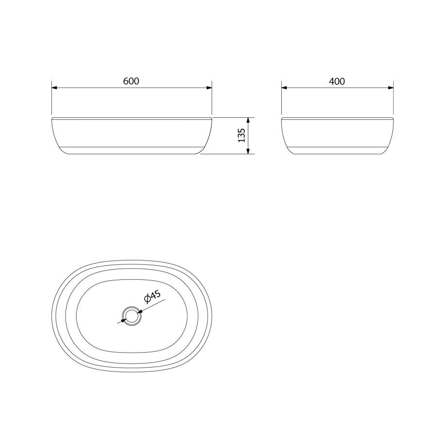 Sapho - Umyvadlo na desku PRIORI 60x40 cm keramika/černá/modrá