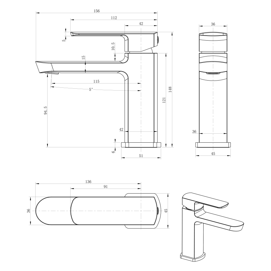 Sapho - Umyvadlová baterie MIXONA 14,8 cm lesklý chrom