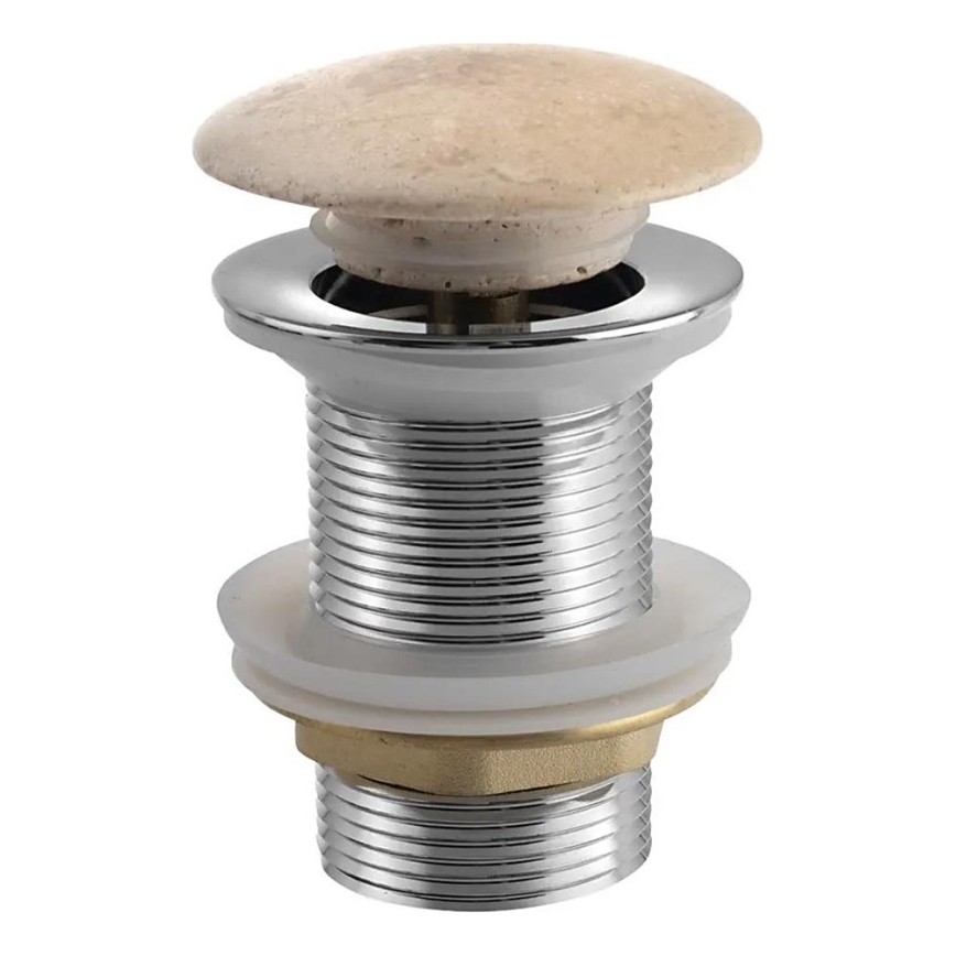 Sapho - Umyvadlová výpusť Click-Clack BLOK pr. 6,7 cm travertin/lesklý chrom