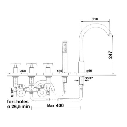Sapho - Vanová baterie 5-otvorová AXIA lesklý chrom