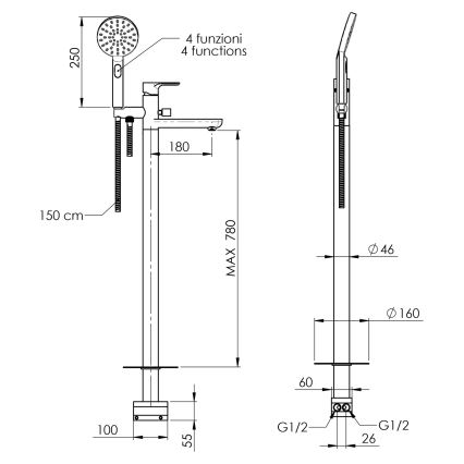 Sapho - Vanová sada s baterií PAX matná černá