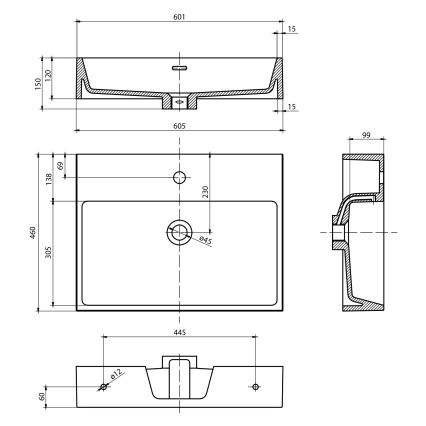 Sapho - Závěsné umyvadlo AQUATIC 60x46 cm keramika/bílá