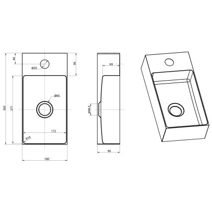 Sapho - Závěsné umyvadlo AURUM 36,5x18 cm matná měděná