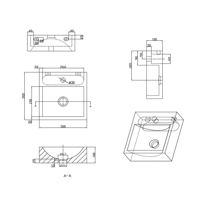 Sapho - Závěsné umyvadlo BLOK 30x30 cm antracit