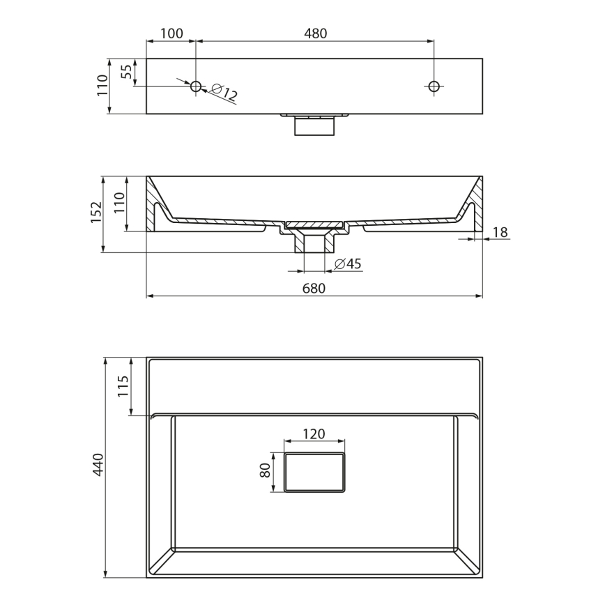Sapho - Závěsné umyvadlo GODIVA 68x44 cm mramor/bílá