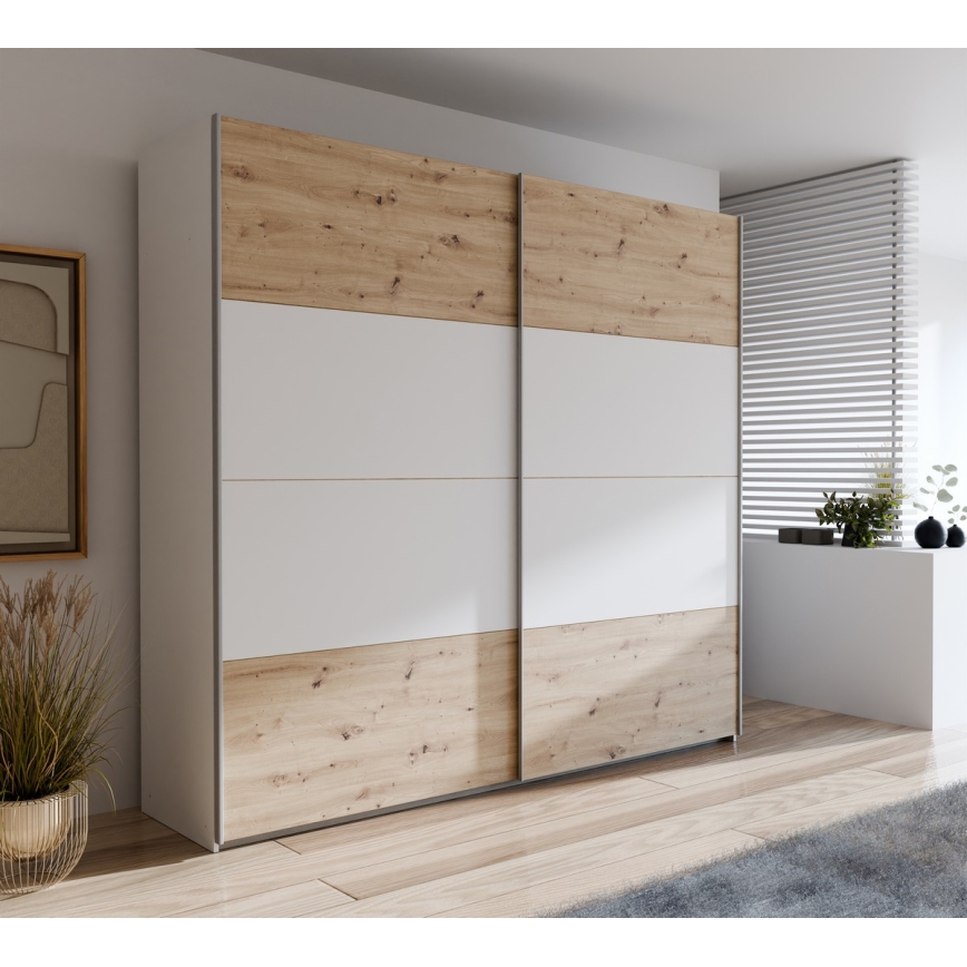 Šatní skříň KARO 220x210x61 cm bílá/dub artisan