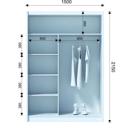 Šatní skříň s posuvnými dveřmi SAPHIRA 150x215 cm dub sonoma