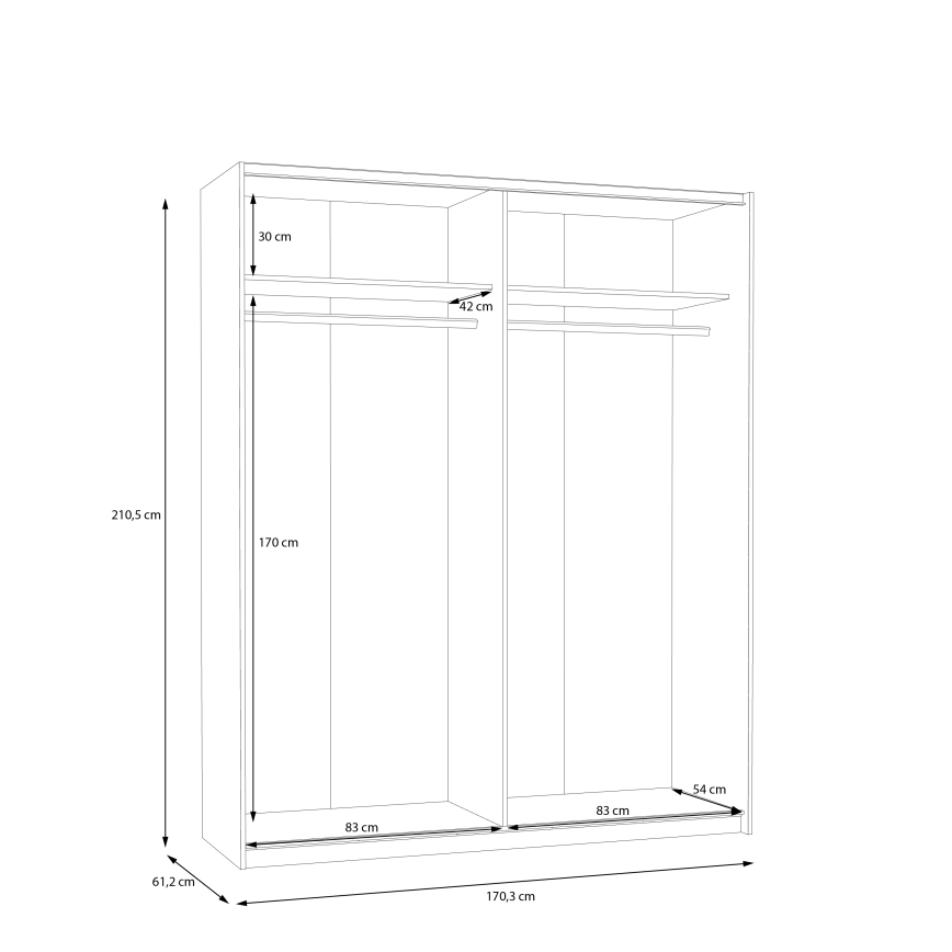 Šatní skříň se zrcadlem KARO 170x210 cm bílá