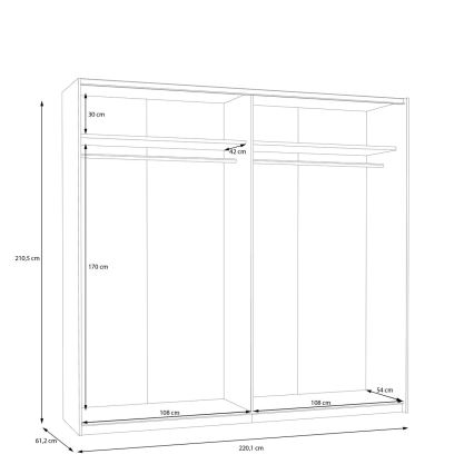 Šatní skříň se zrcadlem KARO 220x210 cm bílá